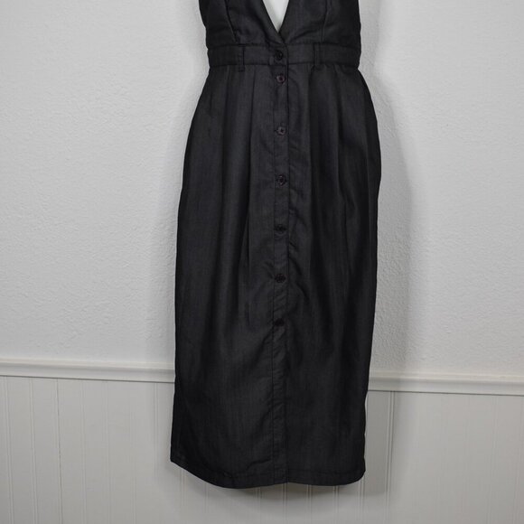 Nasty Gal Midi Dress Button Front Sz S Strappy Back Preppy Academia Retro Work - Picture 2 of 16